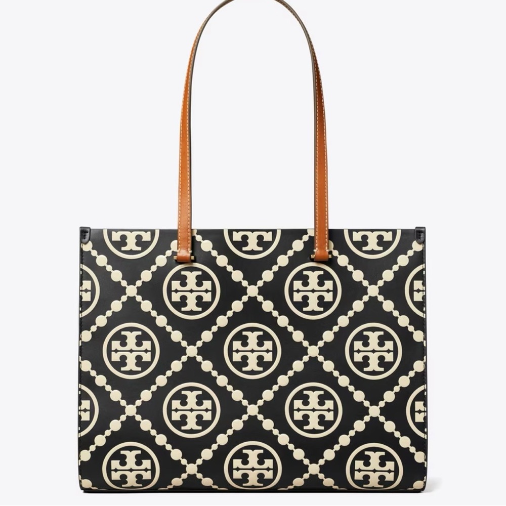 Tory Burch NWT Embossed Contrast Black and White Tote Bag - Picture 11 of 14